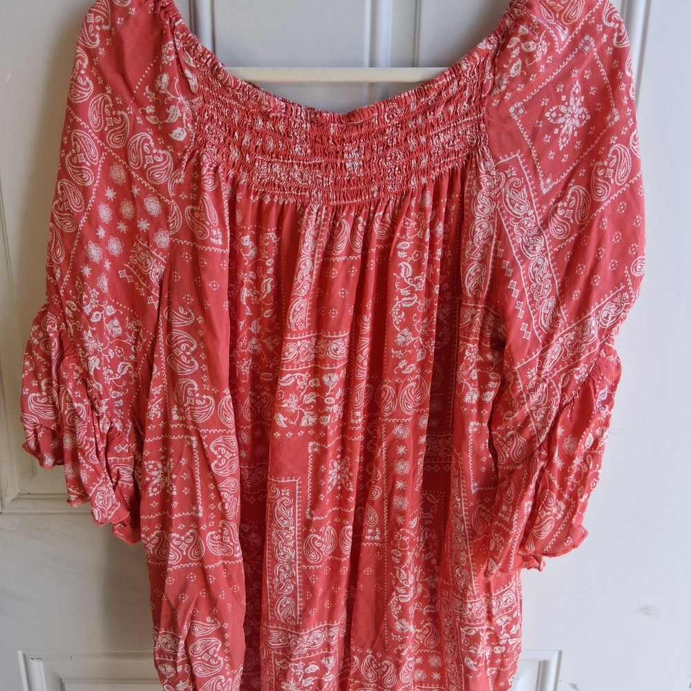 Women's Coral Off-Shoulder Bandana Print Tunic